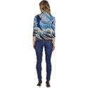 Starry Night Hokusai Van Gogh The Great Wave Off Kanagawa Women s Draped Front 3/4 Sleeve Shawl Collar Jacket View4