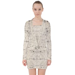 Astronomy Vintage V-neck Bodycon Long Sleeve Dress by ConteMonfrey