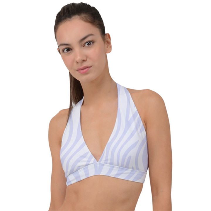 Grey Zebra Vibes Animal Print  Halter Plunge Bikini Top