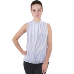 Grey Zebra Vibes Animal Print  Mock Neck Chiffon Sleeveless Top by ConteMonfrey