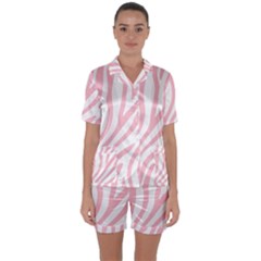 Pink Zebra Vibes Animal Print  Satin Short Sleeve Pajamas Set by ConteMonfrey