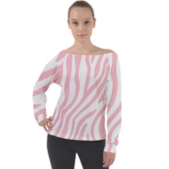 Pink Zebra Vibes Animal Print  Off Shoulder Long Sleeve Velour Top by ConteMonfrey