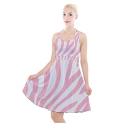 Pink Zebra Vibes Animal Print  Halter Party Swing Dress  by ConteMonfrey