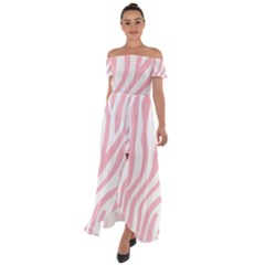 Pink Zebra Vibes Animal Print  Off Shoulder Open Front Chiffon Dress by ConteMonfrey