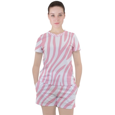 Pink Zebra Vibes Animal Print  Women s Tee And Shorts Set by ConteMonfrey