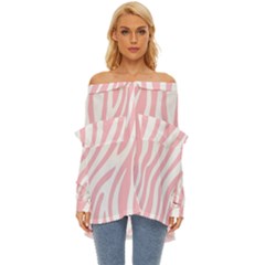 Pink Zebra Vibes Animal Print  Off Shoulder Chiffon Pocket Shirt