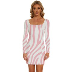 Pink Zebra Vibes Animal Print  Long Sleeve Square Neck Bodycon Velvet Dress by ConteMonfrey