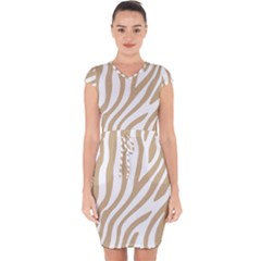 Brown Zebra Vibes Animal Print  Capsleeve Drawstring Dress  by ConteMonfrey