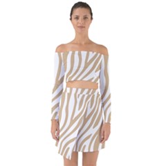 Brown Zebra Vibes Animal Print  Off Shoulder Top With Skirt Set by ConteMonfrey