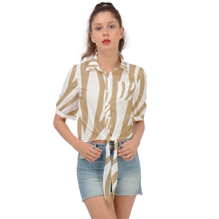 Brown Zebra Vibes Animal Print  Tie Front Shirt 