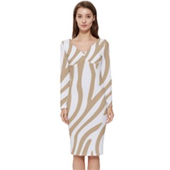 Brown Zebra Vibes Animal Print  Long Sleeve V-neck Bodycon Dress  by ConteMonfrey