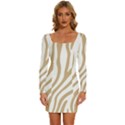 Brown Zebra Vibes Animal Print  Long Sleeve Square Neck Bodycon Velvet Dress View1