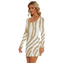 Brown Zebra Vibes Animal Print  Long Sleeve Square Neck Bodycon Velvet Dress View2