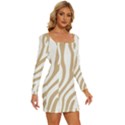 Brown Zebra Vibes Animal Print  Long Sleeve Square Neck Bodycon Velvet Dress View3