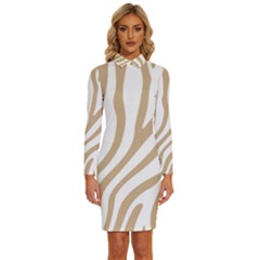 Brown Zebra Vibes Animal Print  Long Sleeve Shirt Collar Bodycon Dress by ConteMonfrey