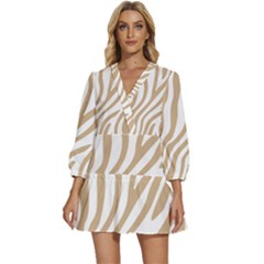 Brown Zebra Vibes Animal Print  V-neck Placket Mini Dress by ConteMonfrey