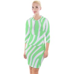 Green Zebra Vibes Animal Print  Quarter Sleeve Hood Bodycon Dress by ConteMonfrey