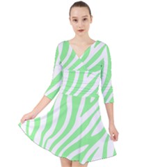 Green Zebra Vibes Animal Print  Quarter Sleeve Front Wrap Dress by ConteMonfrey