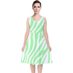 Green Zebra Vibes Animal Print  V-neck Midi Sleeveless Dress  by ConteMonfrey