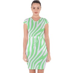 Green Zebra Vibes Animal Print  Capsleeve Drawstring Dress  by ConteMonfrey