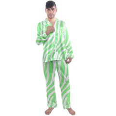 Green Zebra Vibes Animal Print  Men s Long Sleeve Satin Pajamas Set by ConteMonfrey