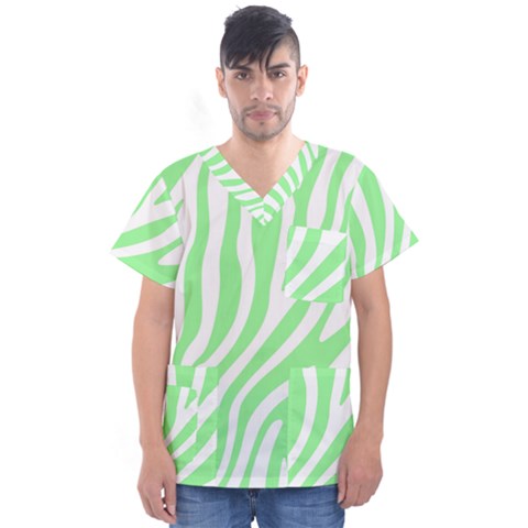 Green Zebra Vibes Animal Print  Men s V-neck Scrub Top by ConteMonfrey