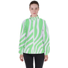 Green Zebra Vibes Animal Print  Women s High Neck Windbreaker by ConteMonfrey