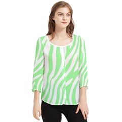 Green Zebra Vibes Animal Print  Chiffon Quarter Sleeve Blouse by ConteMonfrey