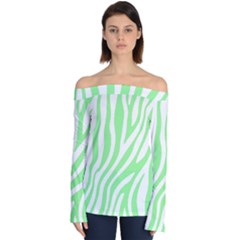 Green Zebra Vibes Animal Print  Off Shoulder Long Sleeve Top by ConteMonfrey