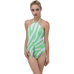 Green Zebra Vibes Animal Print  Go With The Flow One Piece Swimsuit by ConteMonfrey