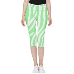 Green Zebra Vibes Animal Print  Inside Out Lightweight Velour Capri Leggings  by ConteMonfrey