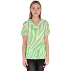 Green Zebra Vibes Animal Print  Women s V-neck Scrub Top by ConteMonfrey