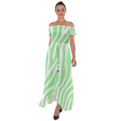 Green Zebra Vibes Animal Print  Off Shoulder Open Front Chiffon Dress by ConteMonfrey