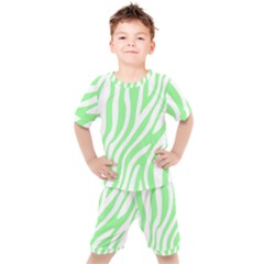 Green Zebra Vibes Animal Print  Kids  Tee And Shorts Set by ConteMonfrey