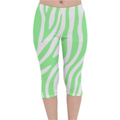 Green Zebra Vibes Animal Print  Velvet Capri Leggings  by ConteMonfrey