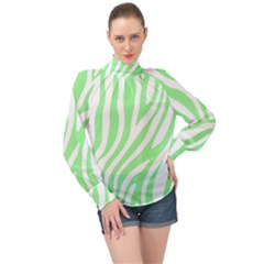 Green Zebra Vibes Animal Print  High Neck Long Sleeve Chiffon Top by ConteMonfrey