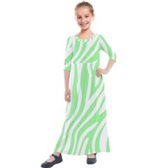 Green Zebra Vibes Animal Print  Kids  Quarter Sleeve Maxi Dress by ConteMonfrey