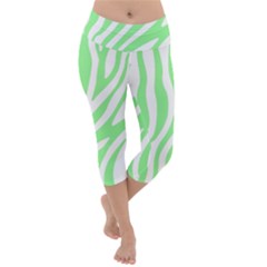 Green Zebra Vibes Animal Print  Lightweight Velour Capri Yoga Leggings by ConteMonfrey