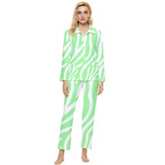 Green Zebra Vibes Animal Print  Womens  Long Sleeve Velvet Pocket Pajamas Set by ConteMonfrey