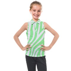 Green Zebra Vibes Animal Print  Kids  Sleeveless Polo Tee