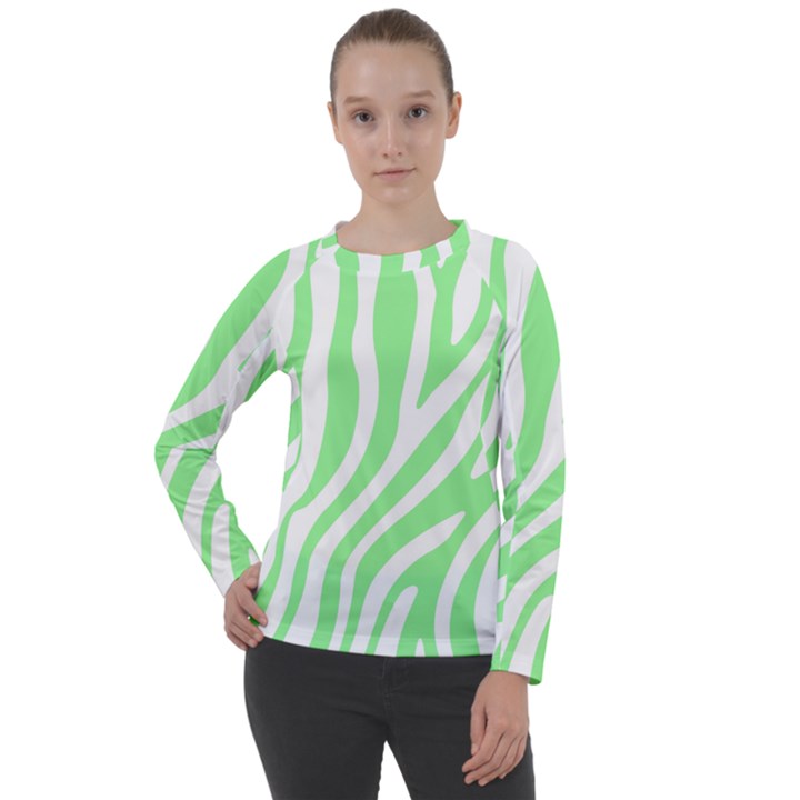 Green Zebra Vibes Animal Print  Women s Long Sleeve Raglan Tee