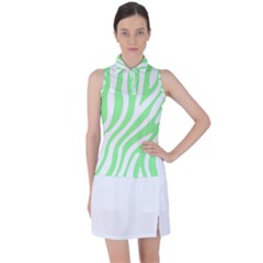 Green Zebra Vibes Animal Print  Women s Sleeveless Polo Tee by ConteMonfrey