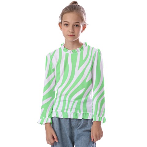 Green Zebra Vibes Animal Print  Kids  Frill Detail Tee by ConteMonfrey