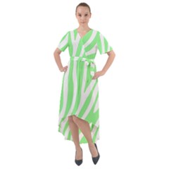 Green Zebra Vibes Animal Print  Front Wrap High Low Dress by ConteMonfrey