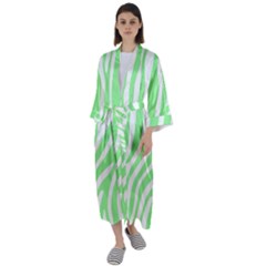 Green Zebra Vibes Animal Print  Maxi Satin Kimono by ConteMonfrey