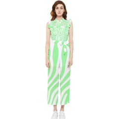 Green Zebra Vibes Animal Print  Women s Frill Top Chiffon Jumpsuit by ConteMonfrey