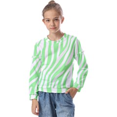 Green Zebra Vibes Animal Print  Kids  Long Sleeve Tee With Frill 