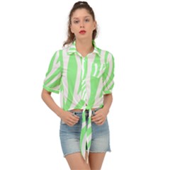 Green Zebra Vibes Animal Print  Tie Front Shirt  by ConteMonfrey