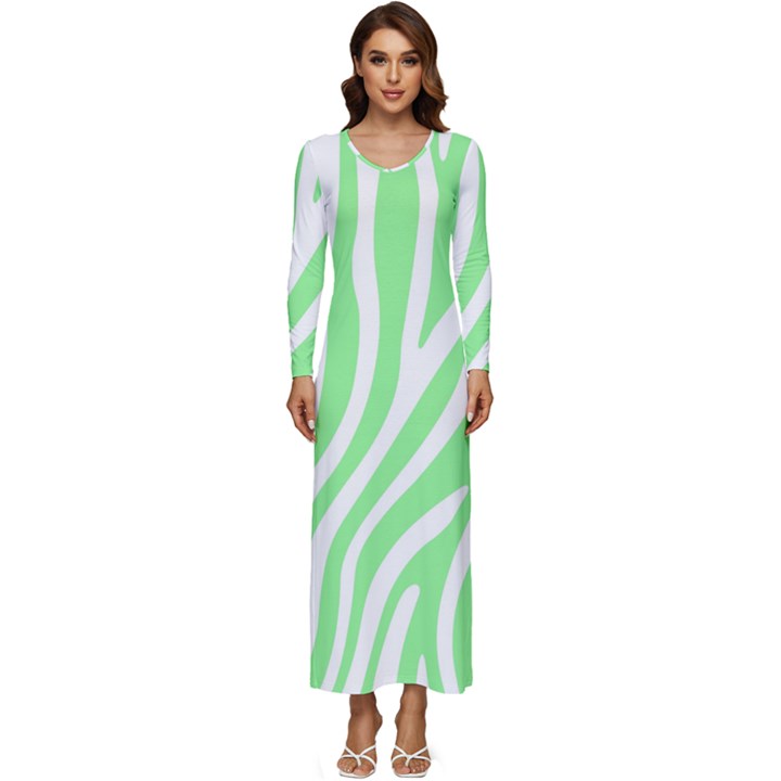 Green Zebra Vibes Animal Print  Long Sleeve Longline Maxi Dress