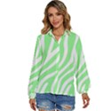 Green Zebra Vibes Animal Print  Women s Long Sleeve Button Down Shirt View1